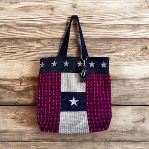 Boyds Home Americana Denim Patchwork Tote Bag Stars Teddy Bear Charm